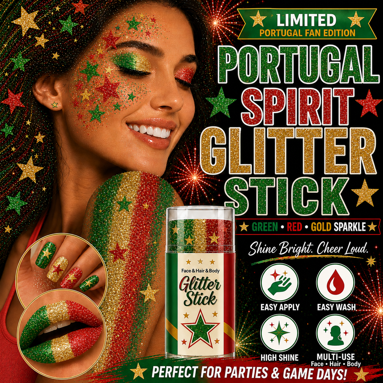 🦅4th of July Glitter Stick✨🔔Red, White & Blue Body & Hair Sparkle