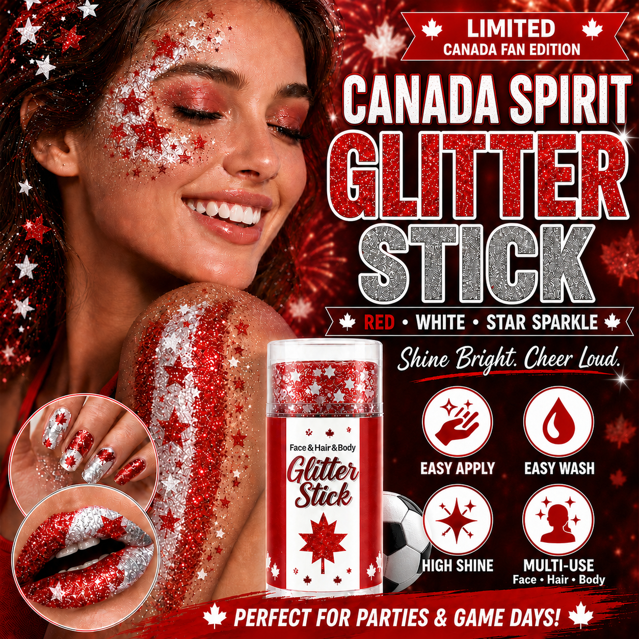 🦅4th of July Glitter Stick✨🔔Red, White & Blue Body & Hair Sparkle