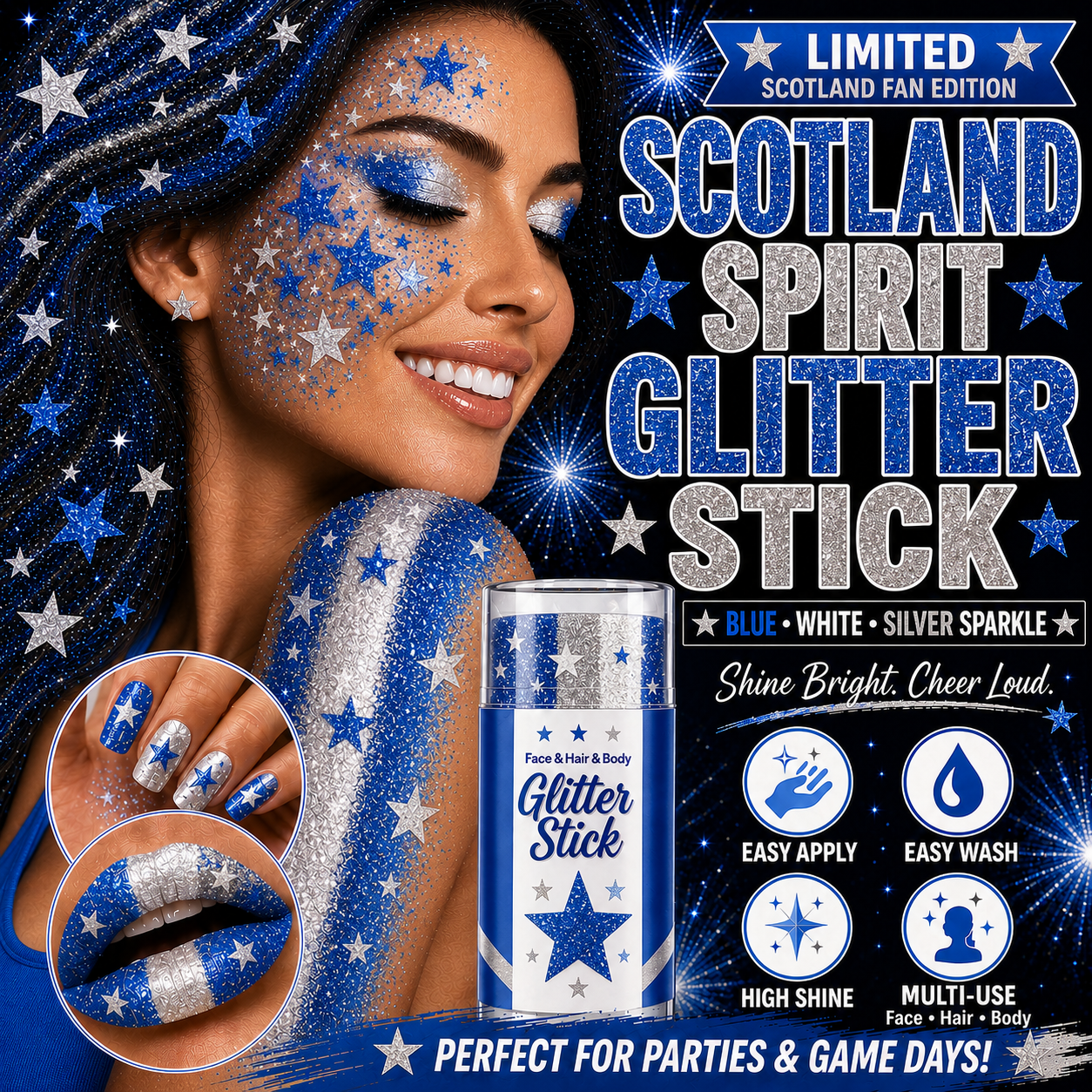 🦅4th of July Glitter Stick✨🔔Red, White & Blue Body & Hair Sparkle