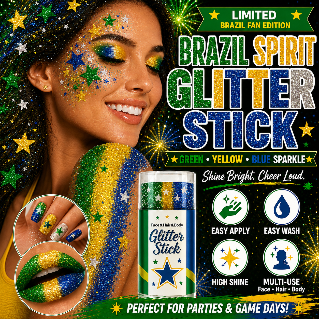 🦅4th of July Glitter Stick✨🔔Red, White & Blue Body & Hair Sparkle